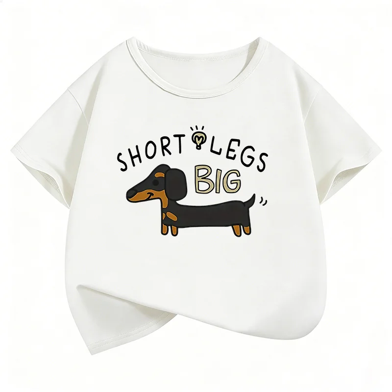 Modisches T-Shirt mit Dackel-Hund-Design, bedrucktes T-Shirt für Jungen und Mädchen, Sommerkleidung, kurzärmelige Tops, T-Shirts, niedliche Kleidung für Kinder