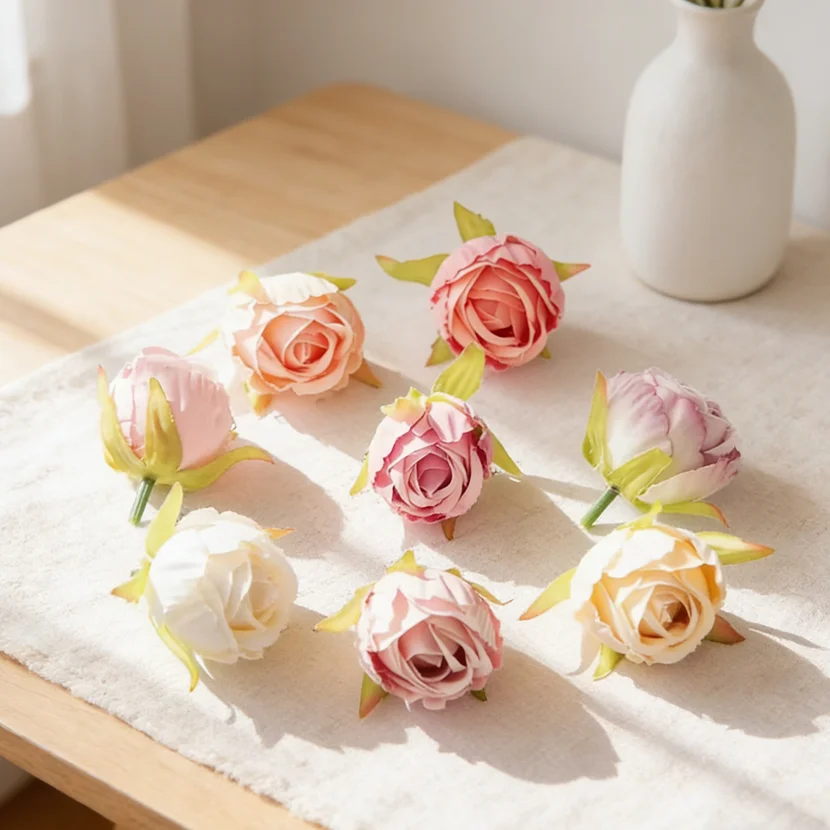 

50/100PCS Artificial Flowers Bulk Silk Tea Buds Fake Roses Head Wedding Decora Garden Wreaths Valentine Home Room Diy Gifts Box