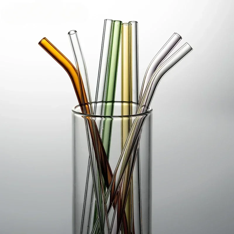 INS Color Thick Glass Straw Transparent Creative Heat Resistant Hhigh Borosilicate Straw Straight Curved Tube