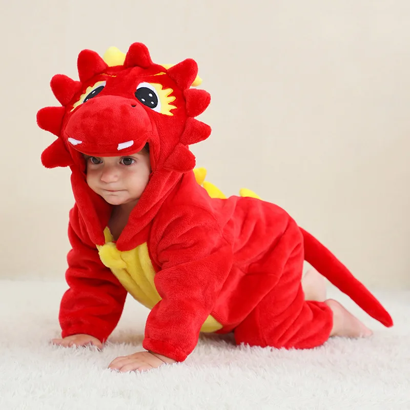 Animal Baby Jumpsuits Dragon Cosplay Fleece Children's Pajamas Child Flannel Climbing Clothes Kids Halloween Party Costumes