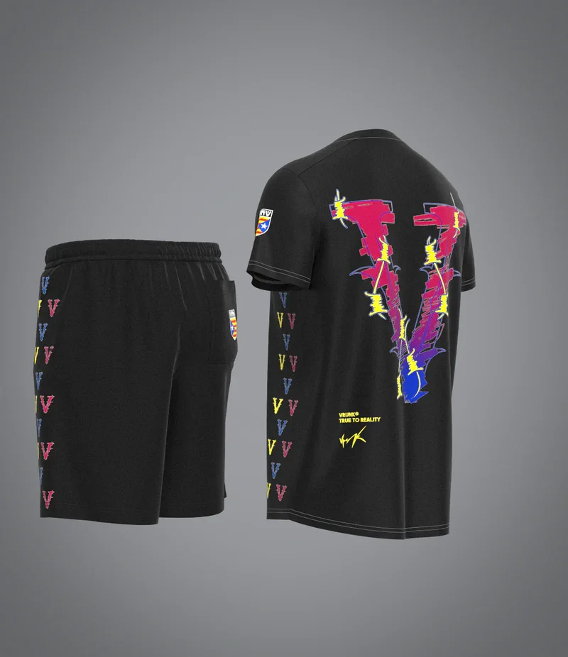 Ensemble deux pièces VRUNK pour homme, t-shirt ample et short, tenue de sport décontractée pour la rue, imprimé 3D, série Ronja Family