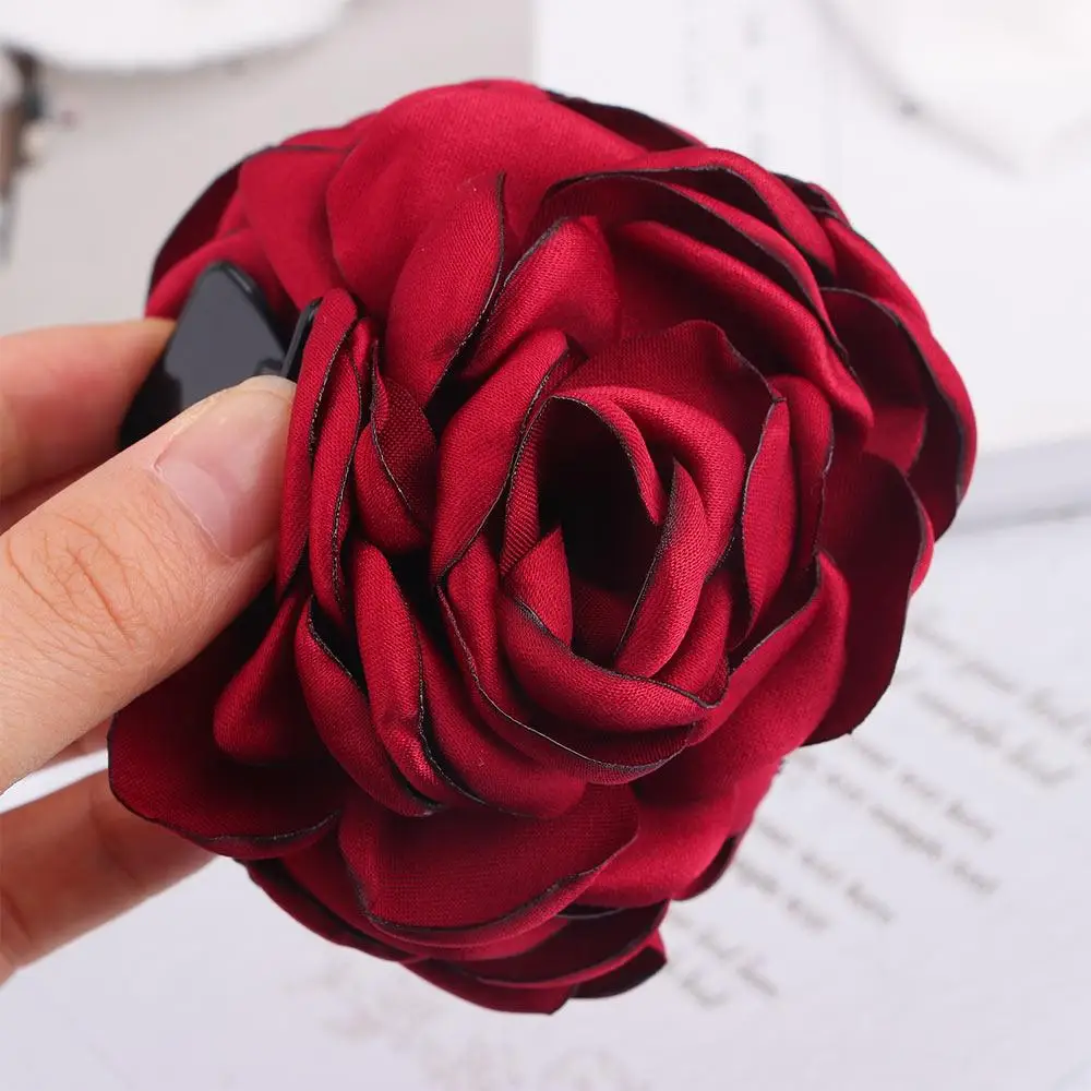 1 Pcs Fashion Women Chiffon Korean Accessories Rose Flower Hair Claw Jaw Hair Clip Barrette