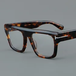 New Thick Acetate Fiber Square Frame Men Women Anti Blue Light Fine Carving Retro Optical Prescription Customized Myopia Glasses