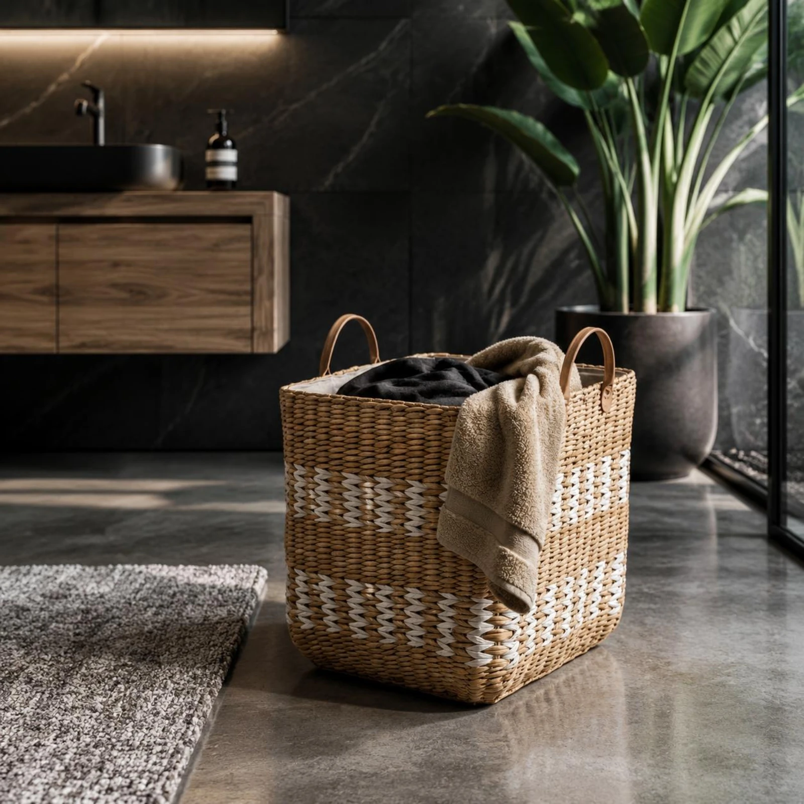 

Woven Laundry Hamper Large Capacity Lined Storage Basket Basket with Handles Easy to Carry Decorative Hamper Rustic Look