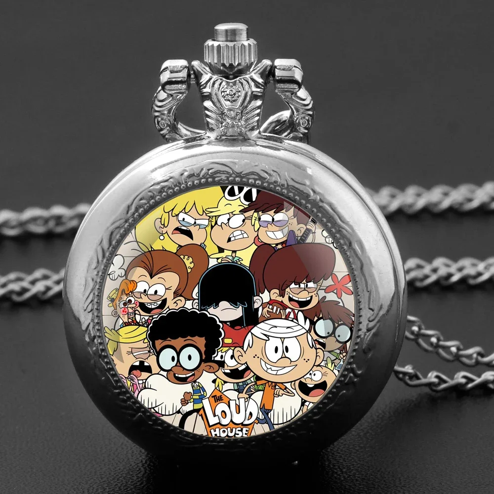Винтажные кварцевые карманные часы The Loud House в стеклянном корпусе с цепочкой, идеально подходят для мужчин, женщин и детей в качестве подарка