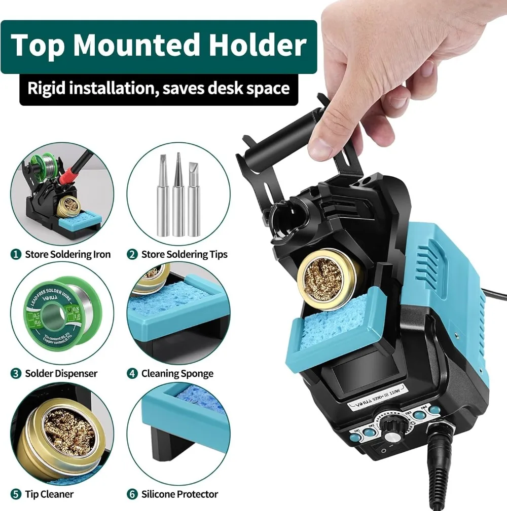 Kit Stasiun Solder Digital dengan Layar LCD, Daya Tinggi 110W, 4 Saluran Memori, Mode Tidur, dan Aksesori