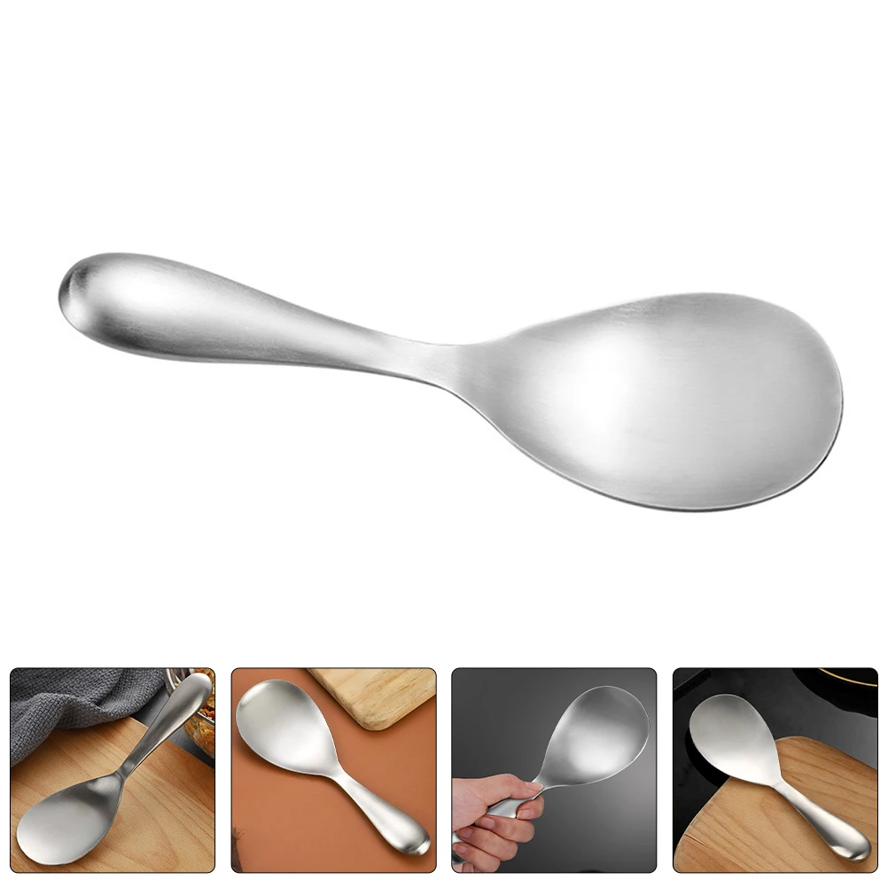 

Stainless Steel Spoon Ergonomic Handle Non-Stick Scoop Smooth Surface Reusable Rice Paddle Serving Ladle Soup Fry