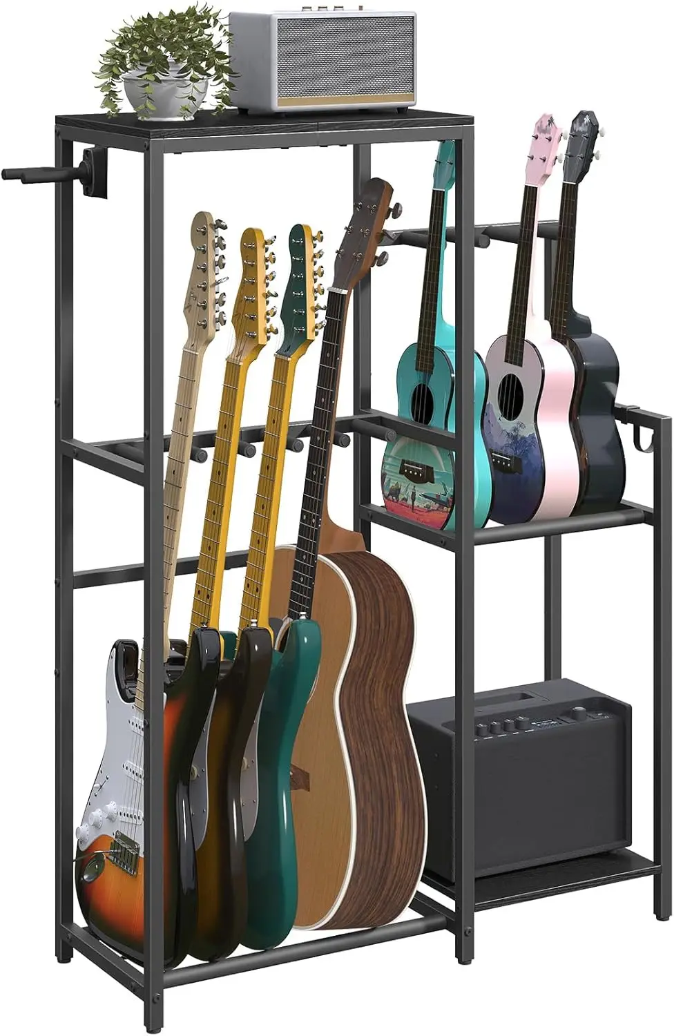 

Multi-Guitar Rack for Acoustic, Electric, Bass, Ukulele, Banjo - Holds 5 Guitars with AMP Stand and EVA Cover for Home Studio