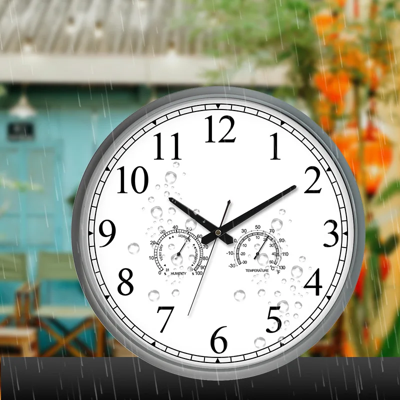 18 Inch Large Outdoor Wall Clock Waterproof with Temperature and Humidity Rain and Sun Resistant Silent Round Wall Clock