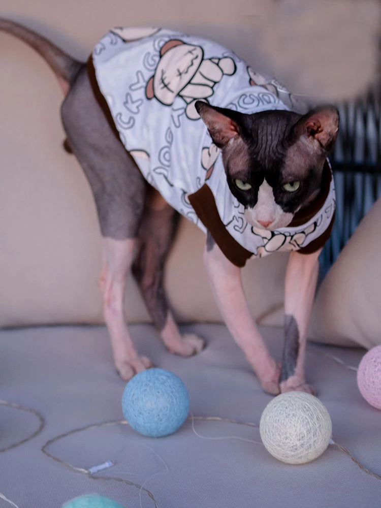 Sphynx Cat Clothes Cartoon T-Shirt Vest For Kittens Dogs Cotton Coat for Devon Rex Hairless Cat Spring Vest Cat Products