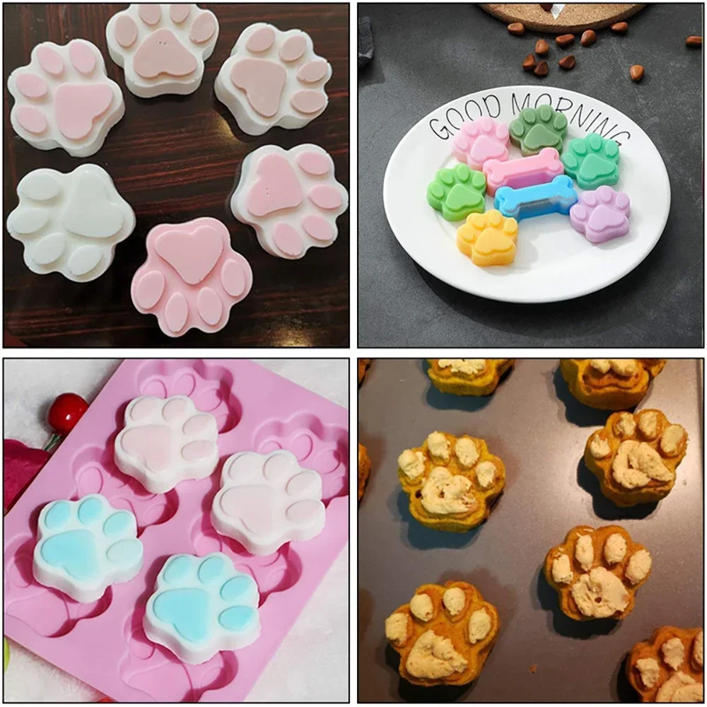 Molde de silicona con huella de perro para hornear, moldes para pasteles, cortador de galletas de hueso, 3D Fondant, DIY, Pata de Gato, accesorios