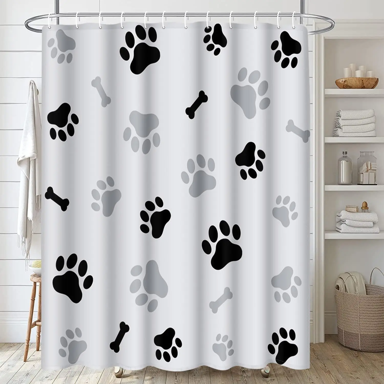 

Colorful Pawprint Shower Curtain Cat Animal Paw Black Ash Gray Waterproof Bathroom Partition Bath Curtains with Hooks