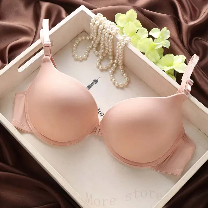 New Fashion Seamless Sexy Lingerie Simple Push Up Bra Front Closure Button Candy Color Women Underwear Small Brassiere