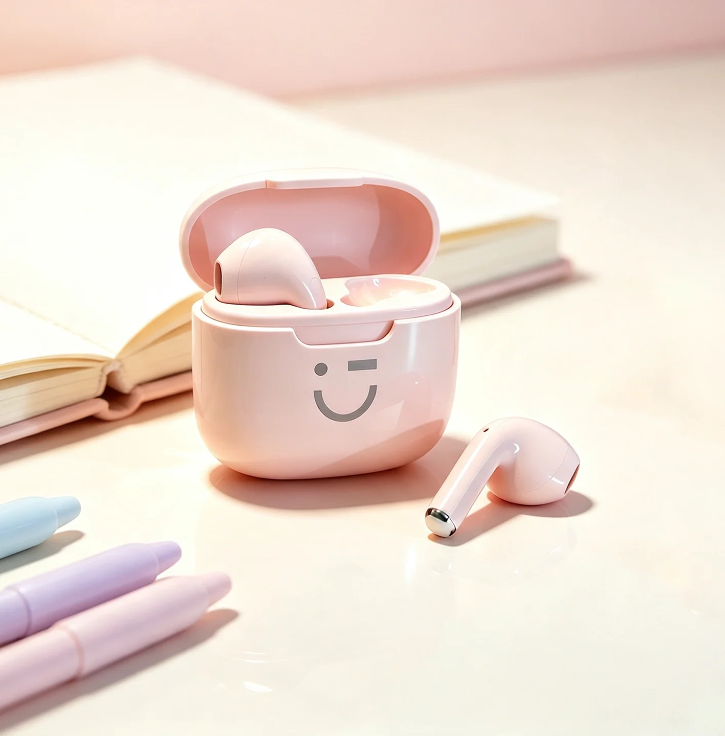 Cherry Blossom Romantic Pink Cute Smile TWS Wireless Bluetooth Earbuds—In-Ear Earbuds Featuring Top-of-the-Line High-Quality Sou