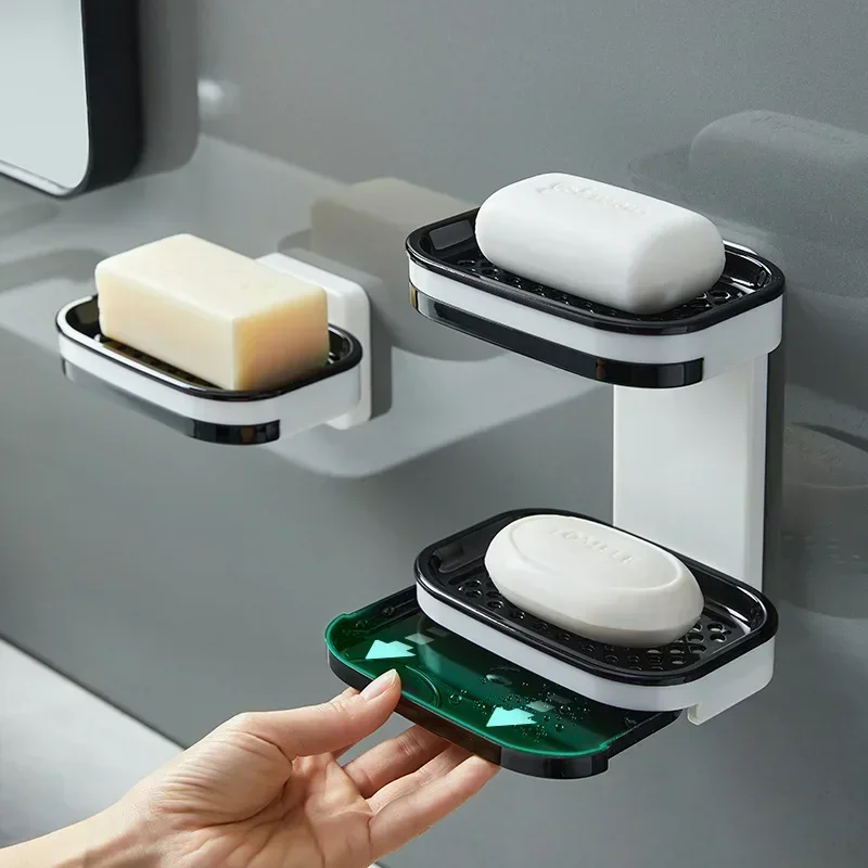 

Double Layer Soap Dish Drawer Draining Holder Bathroom Organizer Rack Suction cup soap holder Kawaii bathroom Boite savon