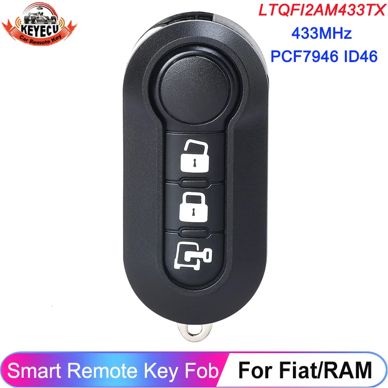 

KEYECU 3 кнопки LTQFI2AM433TX для Fiat 500 2012-2017 для Dodge RAM Promaster City 2015-2021 флип 433 МГц ID46 чип дистанционного ключа