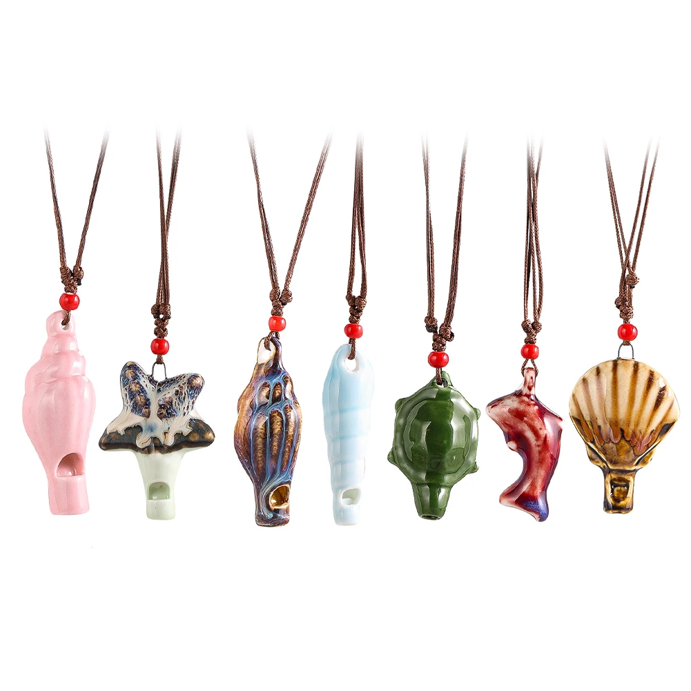 Ceramics Whistle Necklace Adorable Animals Shell-shaped Ocean Theme Pendant Handicrafts Fashion Jewelry Creative Design Ornament
