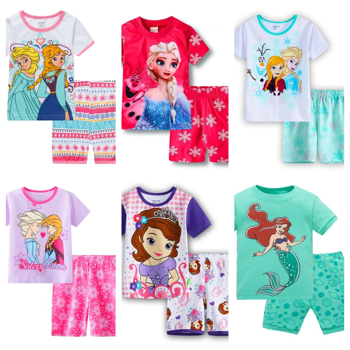 Summer Kids Pyjamas Children Sleepwear Baby Set Elsa Girls Minnie Short sleeved Pijamas Cotton Nightwear Clothes Pajamas Sets