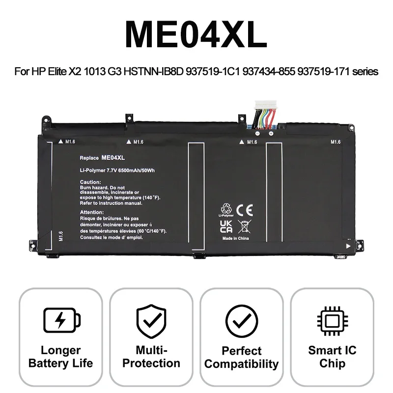 For HP Elite x2 1013 G3 ME04XL Laptop Battery HSTNN-IB8D 937519-1C1 937434-855 Notebook Replacement Li-ion  7.7V 50Wh