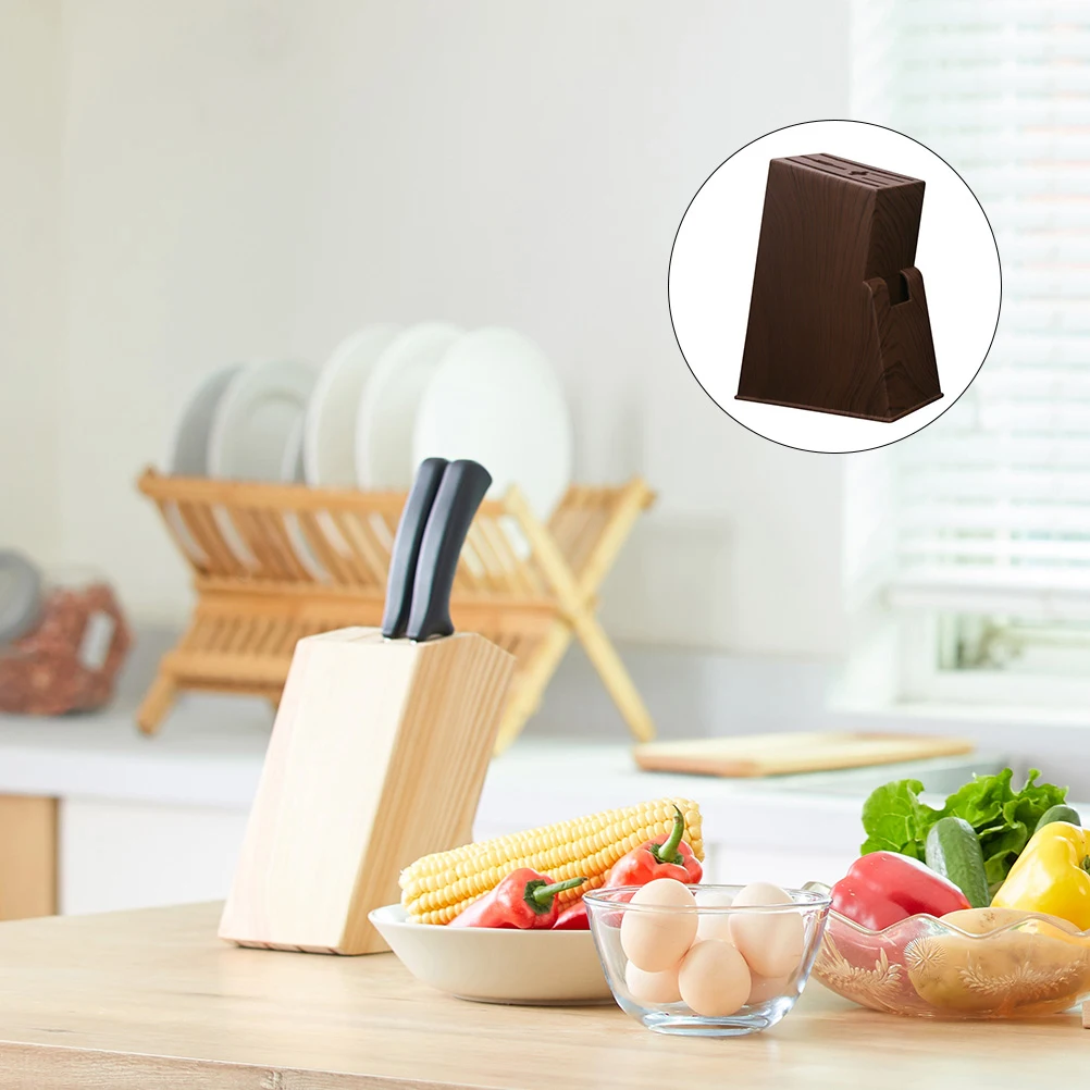 

2pcs Knife Block Kitchen Knives Storage Rack Wood Grain Plastic Organizer Stand For Knives Scissors Holder Kitchen