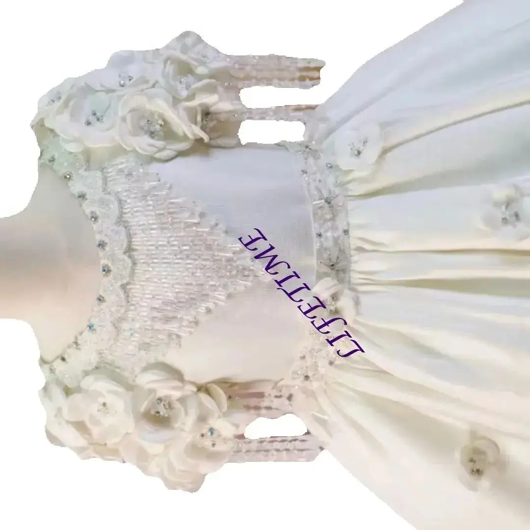 

White Flower Girl Dresses for Wedding Floral Appliques Beaded Floor Length Girl Kids Birthday Party First Holy Communion Gowns