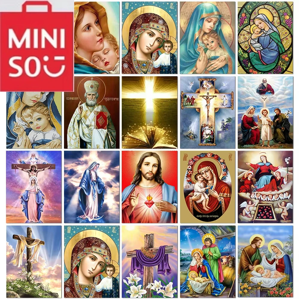

MINISO 5D DIY квадратная и круглая алмазная живопись религиозная Мадонна Иисус тема вышивка мозаика ручная работа DIY вышивка искусство дома