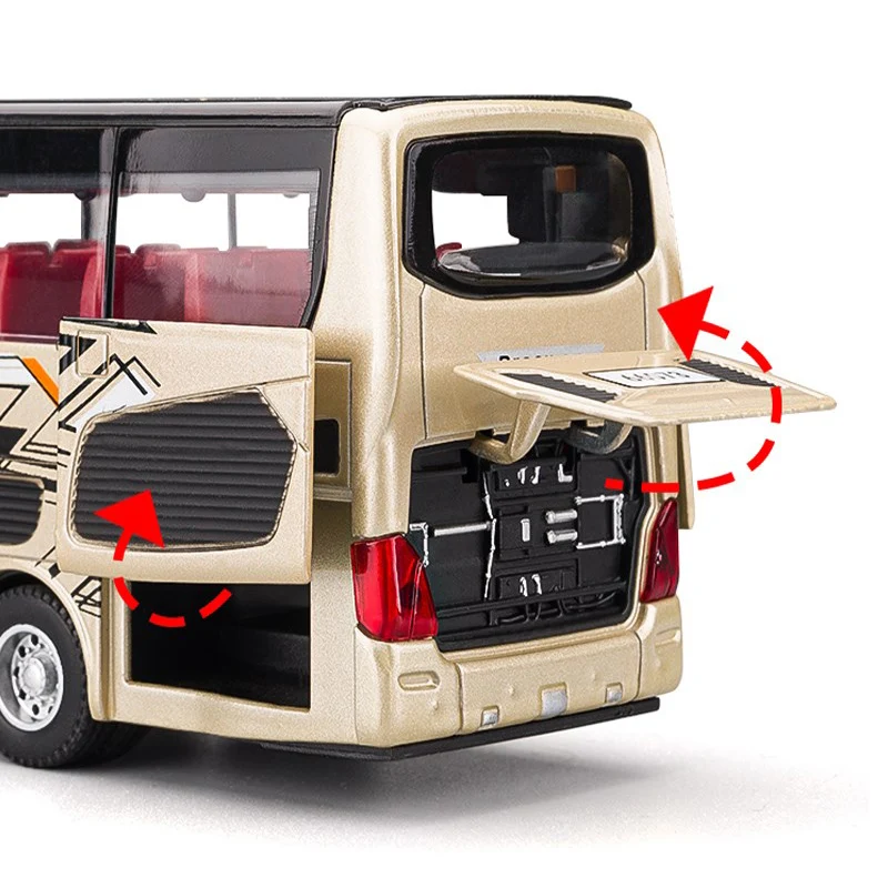 نموذج فاخر لحافلة رجال الأعمال في المطار نموذج سيارة مصنوع من المعدن لعبة معدنية نموذج حافلة المرور في المدينة نموذج صوت خفيف هدية للأطفال #5