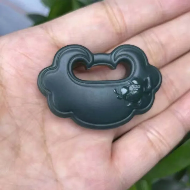Natural Hetian Green Peace Fortune Lock Jade Pendant Double-Sided Unisex Accessory Versatile And Fashionable