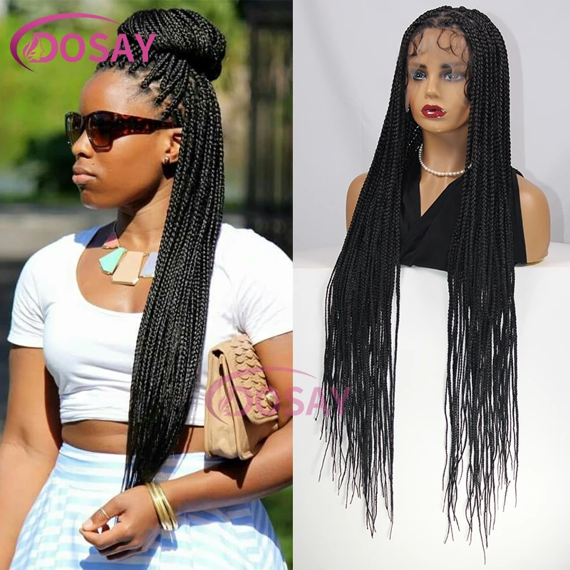 Full Lace Random Braid Wig 36 Inch Knotless Medium Random Part Braids Wig With Baby Hair Synthetic Lace Glueless Box Braided Wig