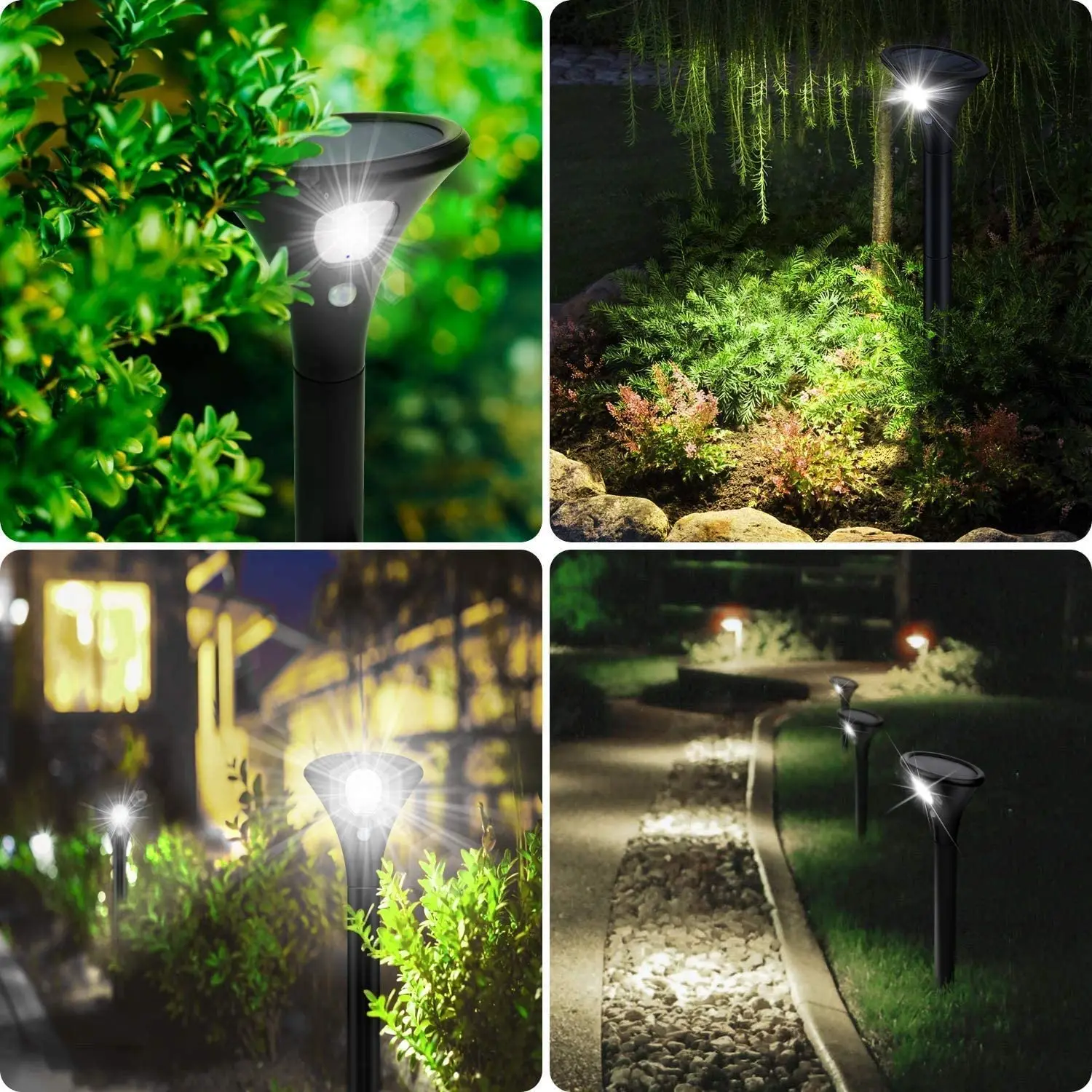 

ABLQ Solar Spot Lights Outdoor, 4 Pack LED Solar Powered Solar Lights Outdoor with Motion Sensor Auto On/Off Waterproof