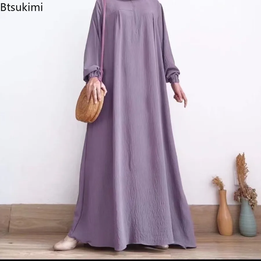 2024 Muslim Modest Abayas for Women Long Sleeve Casual Maxi Dress Ramadan Kaftan Robe Islamic Clothing Eid Party Jalabiya Caftan