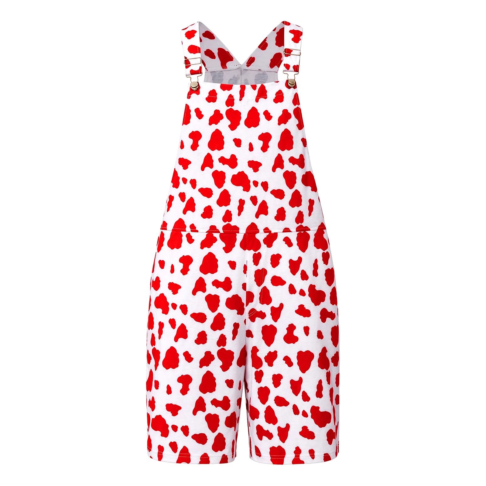 Men Cow Print Bib Overalls Jumpsuit Adjustable Shoulder Straps Rompers Thigh Length Bodysuit with Pockets for Casual Outing Wear