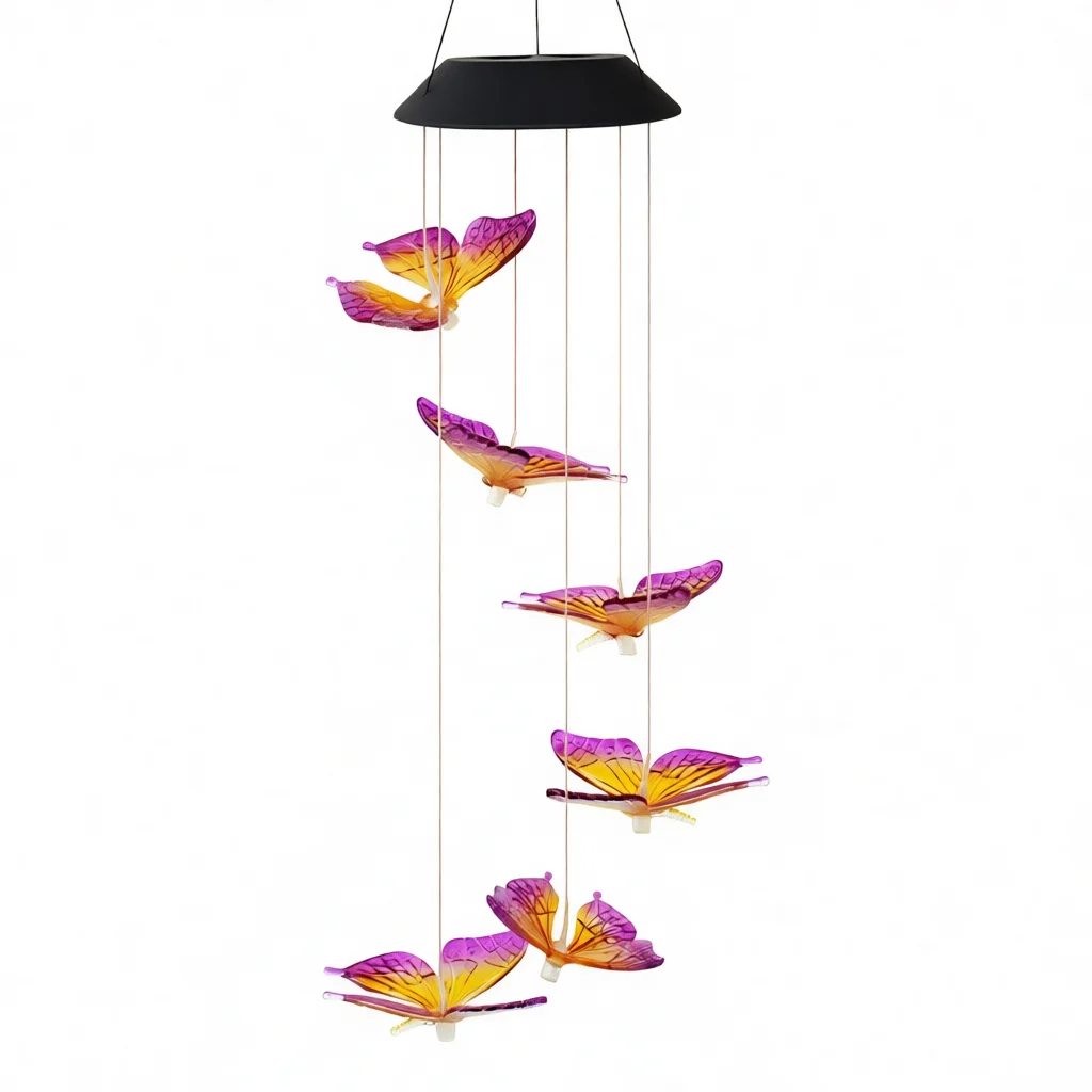 Solar Wind Chime Light Colorful LED Hummingbird Hanging Lamp Outdoor Waterproof Decorative Light For Garden Backyard