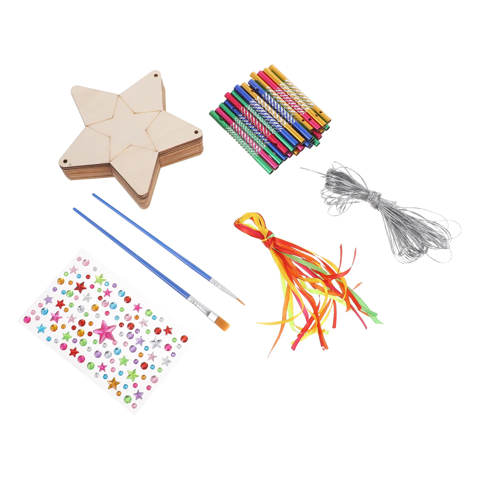 12Sets Kids DIY Wooden Star Wind Chime Craft Kits Unfinished Wood Coloring Arts Crafts Birthday School Party Decorations