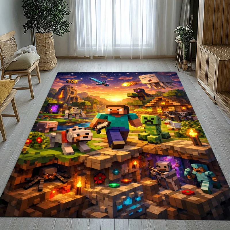 HD Building Pixel Game S-Sandbox  Area Rug Large,Carpet Rug for Living Room Bedroom Sofa Doormat Decor,Non-slip Floor Mat Gift