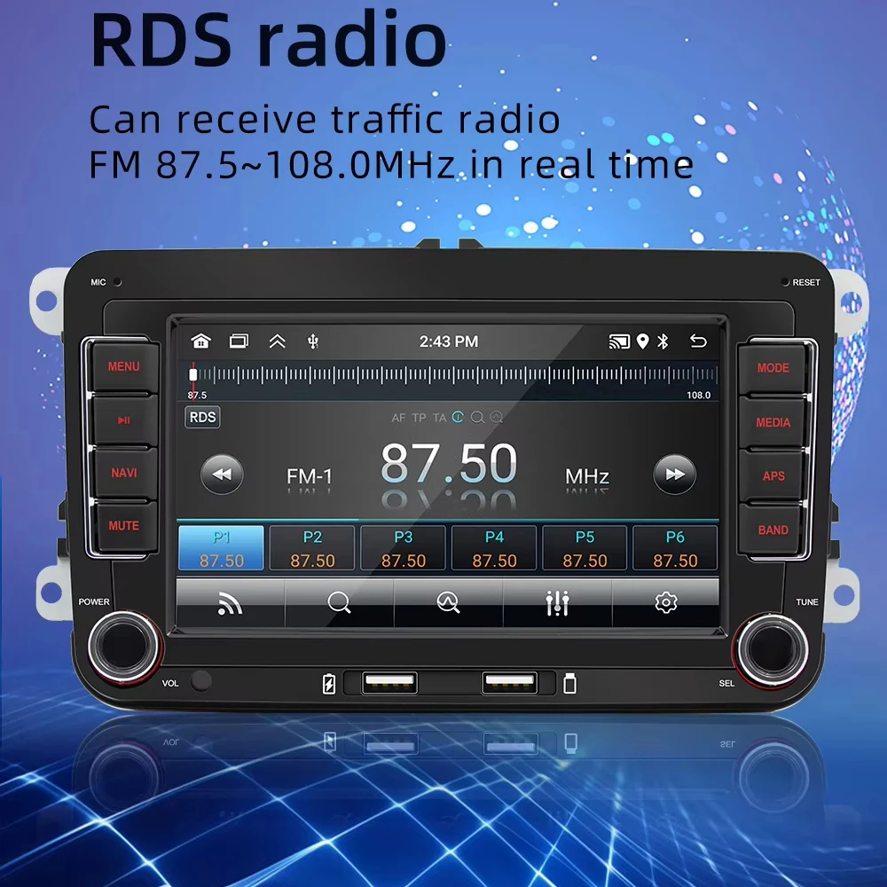 2Din 7 بوصة أندرويد 13 رباعية ثماني راديو السيارة Carplay أندرويد السيارات AHD WIFI BT GPS RDS FM USB مشغل سيارة لفولكس واجن