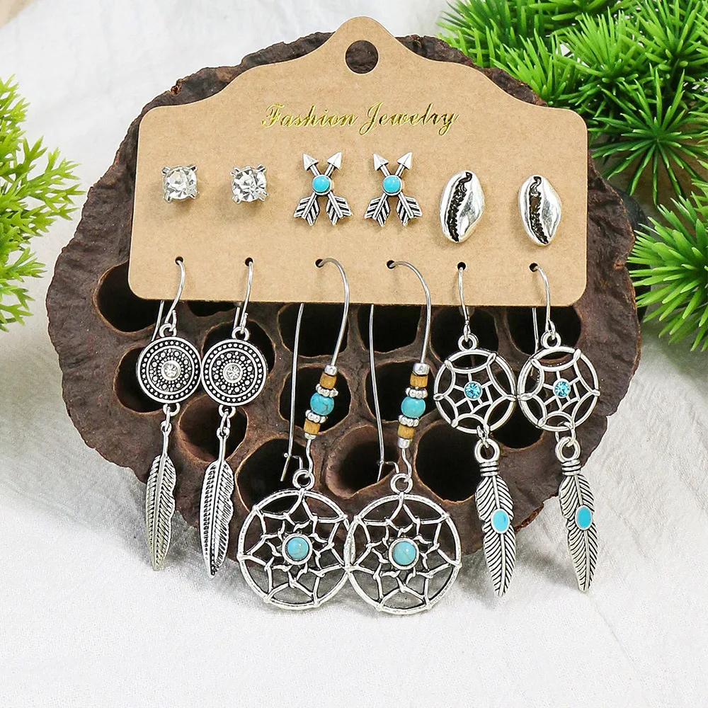 خمر بوهو الأزرق حجر الفيروز انخفاض الأقراط شرابات هندسية قلادة زاك أقراط المرأة العصرية مجوهرات حفلة هدية #2