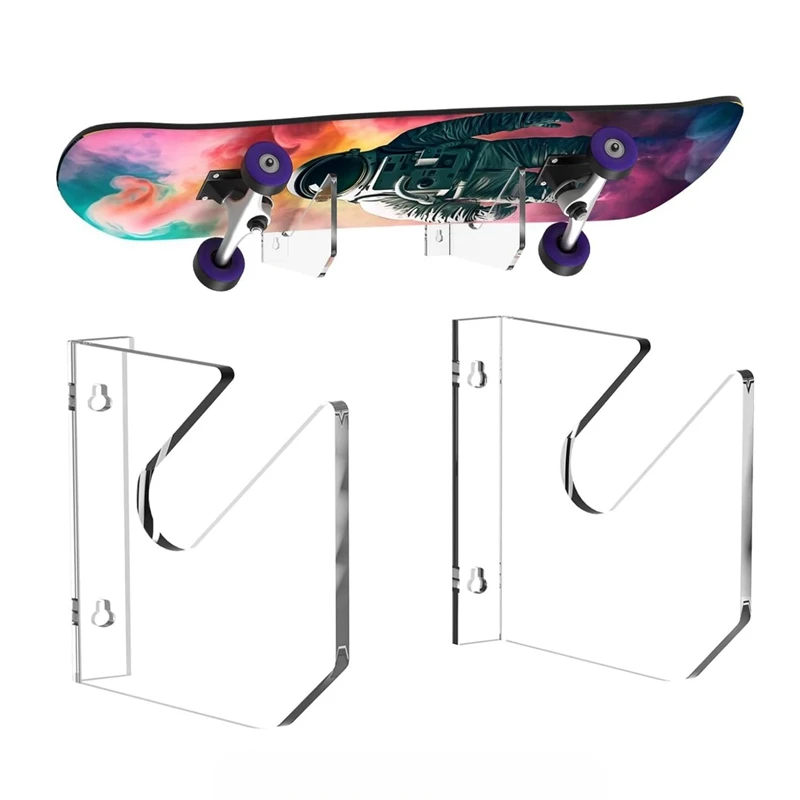 1 Pairs Skateboard Wall Mount Acrylic Skate Board Wall Holder Display Rack Indoor Floating Skateboard Storage Holder, Durable