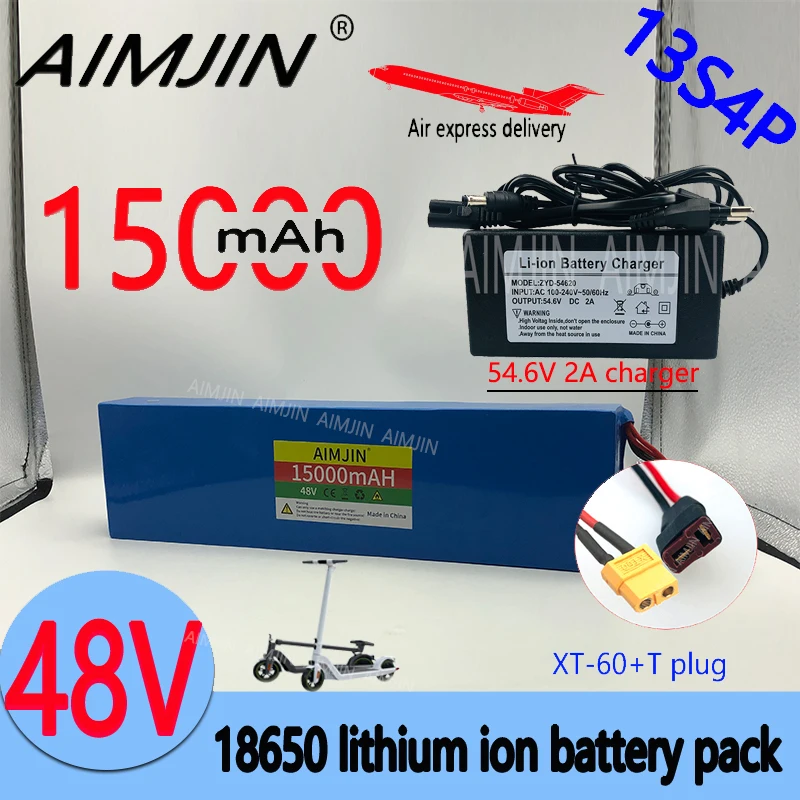 Popular 48V Li-Ion Replace Battery 48V 15Ah 1000W 13S4P Suitable for  Electric bicycle and scooter with BMS XT60 T Plug+Charger