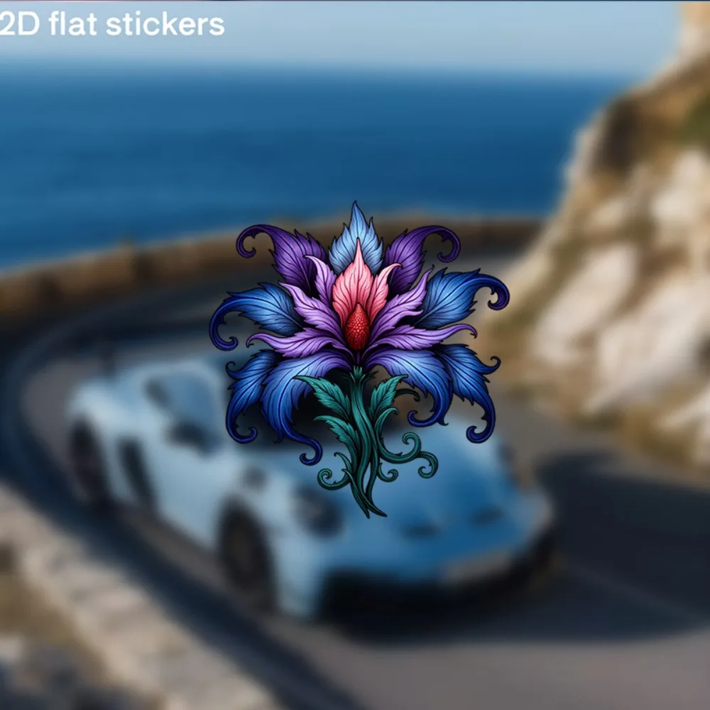 

Vibrant Blue & Purple Floral Glossy Plastic Stickers Self Adhesive Sparkling Rectangular Decals with Intricate Flower Design
