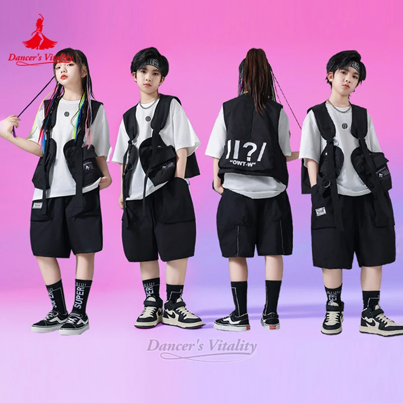 Vitality del ballerino Bambini Hip-Hop Breaking Dance Training e esibizione e concorso T-shirt bianca + pantaloni + gilet Set da 3 pezzi