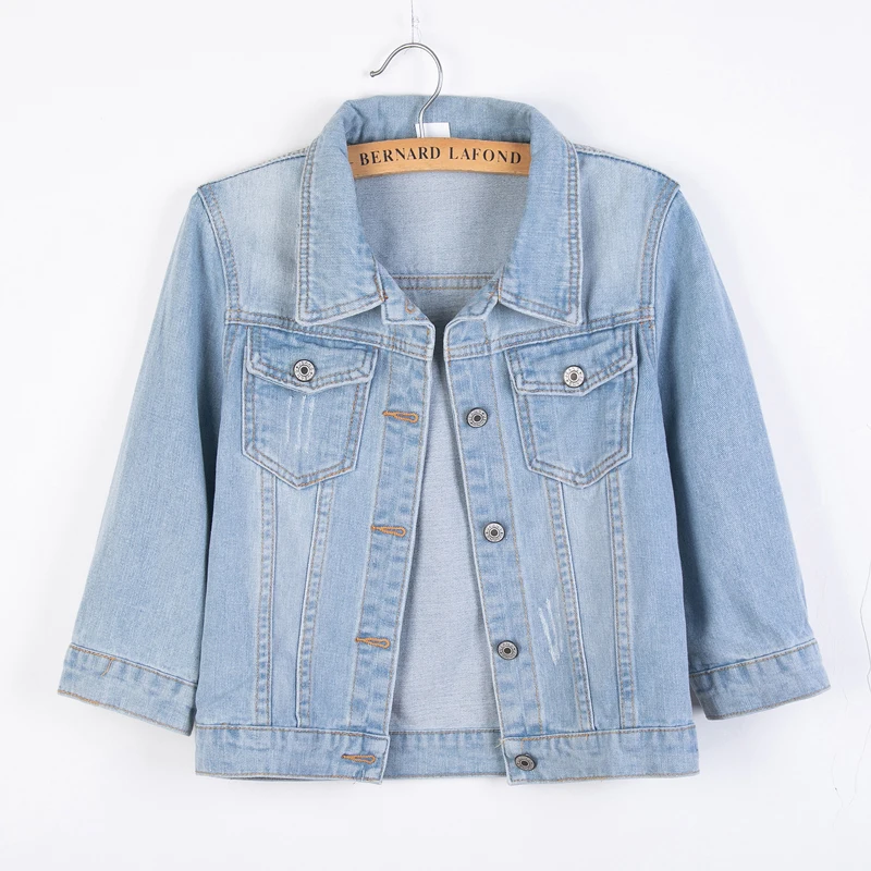 Women Denim Jackets Spring Summer Three Quarter Sleeve Short Jean Jacket Fashion Female Pockets Slim Outerwear