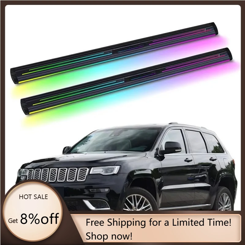 

Electric Running Boards Retractable Aluminum Alloy Neon LED Light Automatic Power Side Step for Grand Cherokee 2018+ with Carry