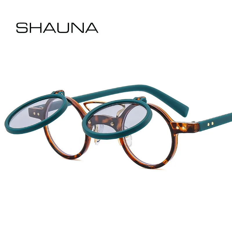 

SHAUNA Retro Rivets Small Round Punk Double-layer Clamshell Sunglasses UV400