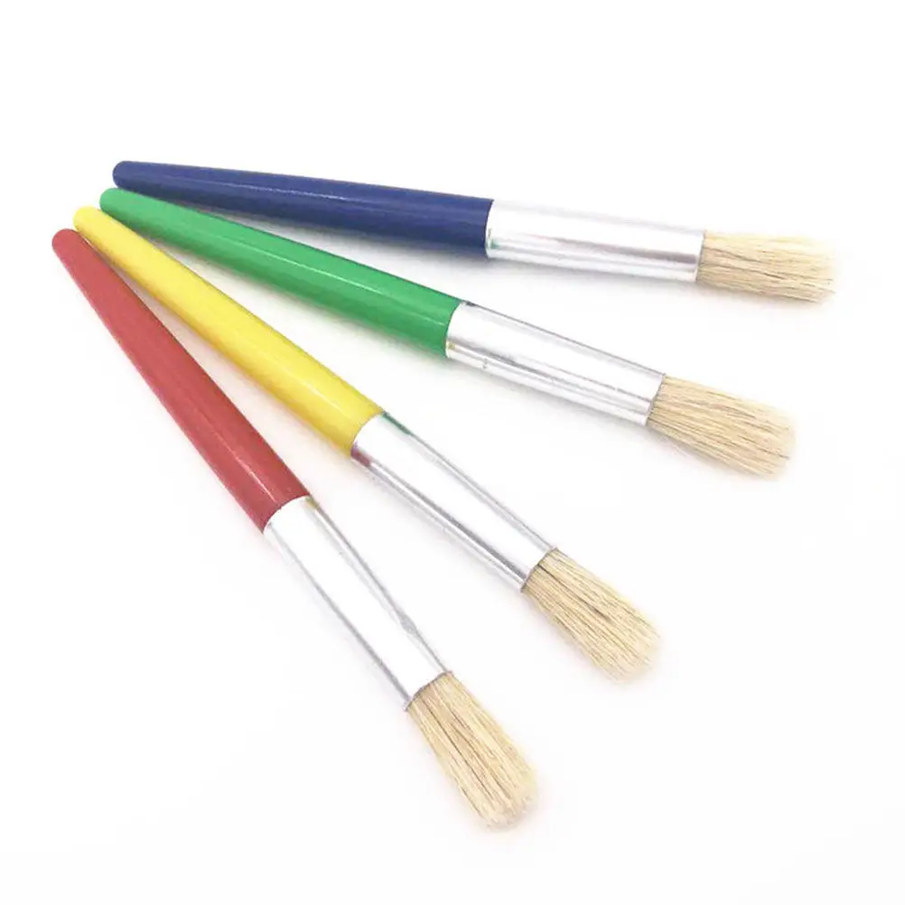 16Pcs Round Paint Brush Set Natural Bristle 4 Color Handles for Adult Drawing Graffiti Art Crafts