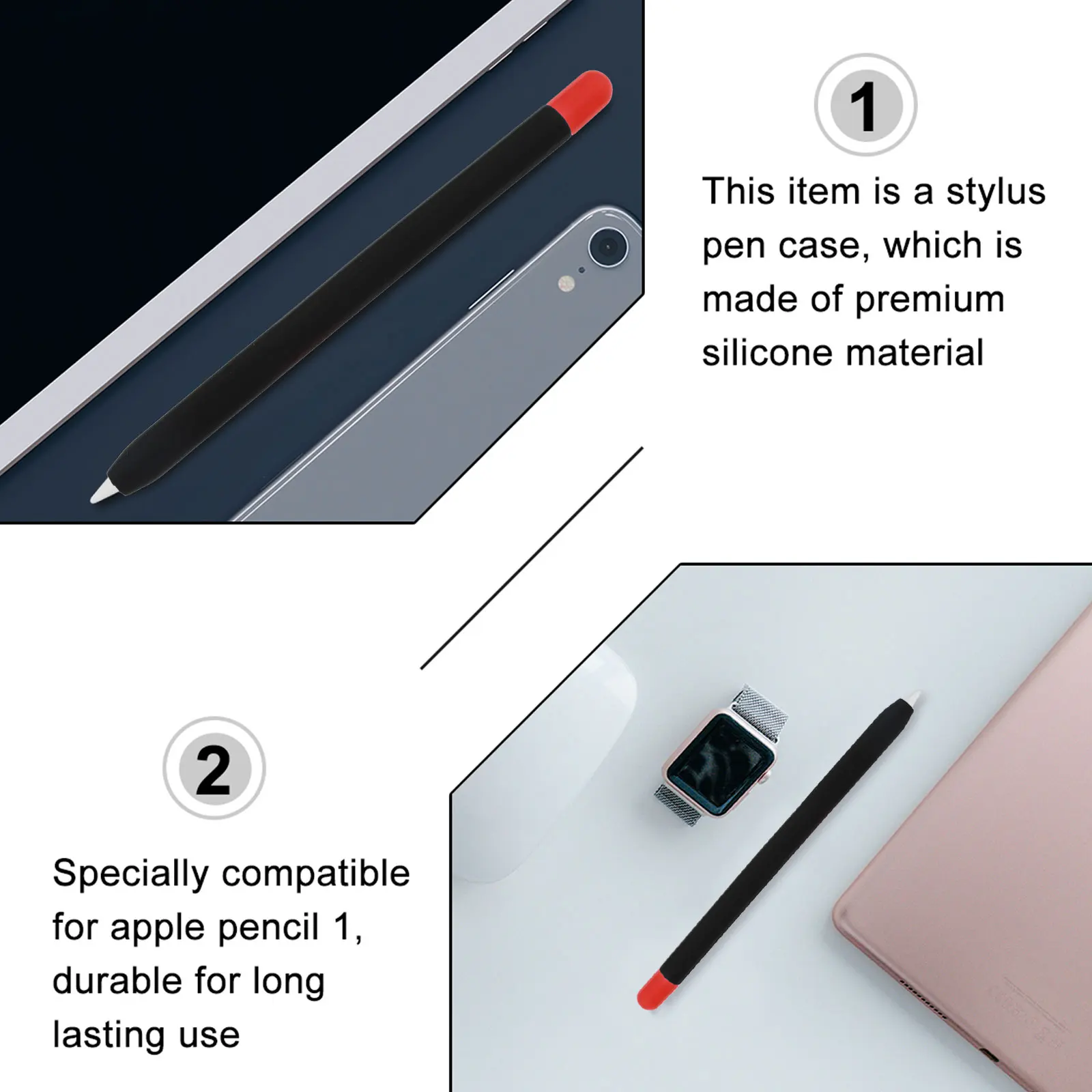 

Pen Case Stylus Cover Silicone Sleeve Pencil Holder Black Protective for