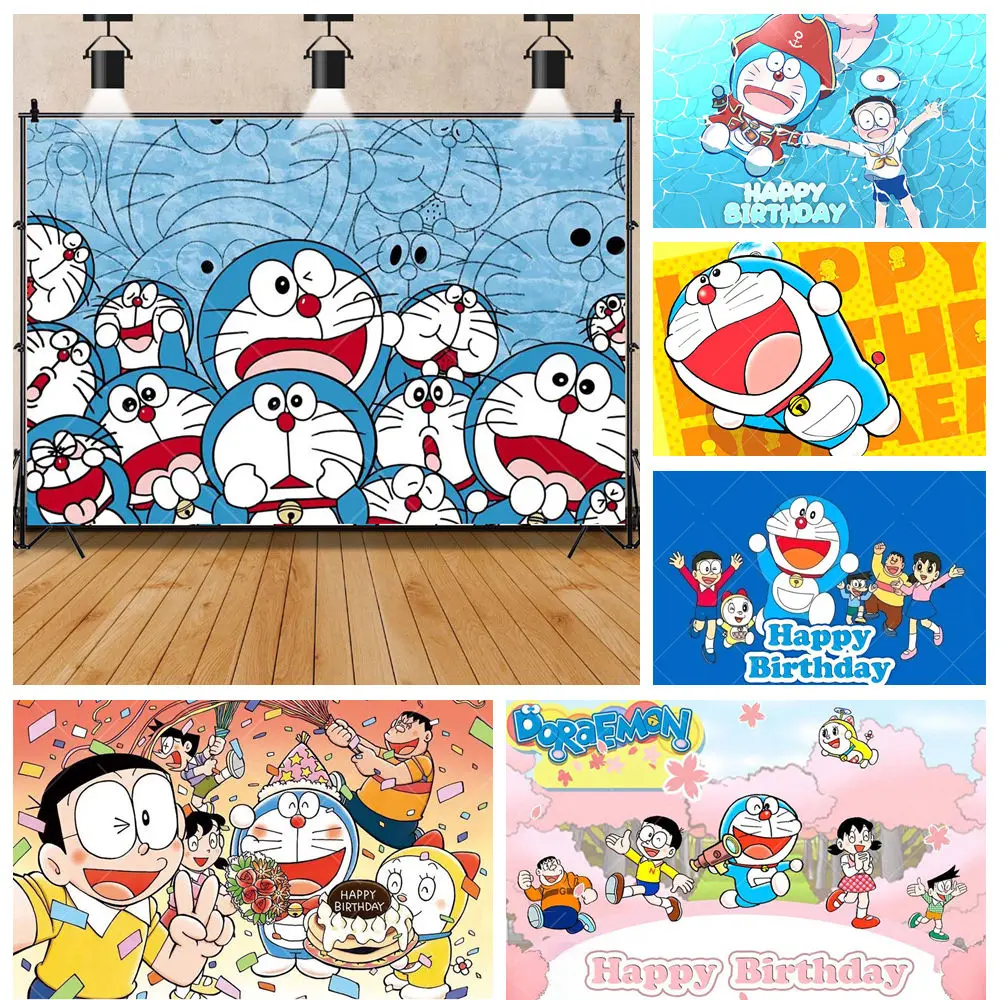 

Cartoon Anime Doraemon Nobita Fat Tiger Shizuka Xiaofu Theme Kid Birthday Party Backdrop Custom Baby Room Decor Photo Background