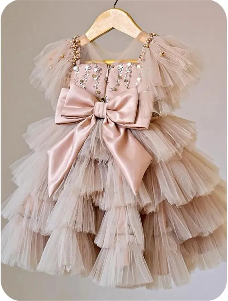 New Baby Girls Dress Pink Lining Party Gown Tutu Layers Tulle Princess Vestido Children Boutique Clothing 1-12T Baby Girl Outfit