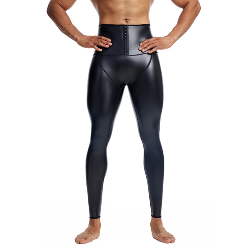 Leggings ajustados de cuero de imitación para hombre, pantalones de motocicleta de cintura alta, estilo Rock, pantalones de baile para Club