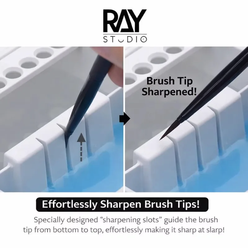 RAY Studio Dual Compartment Brush Cleaning Pot with Absorbent Pad 2 in 1 Modeling Paint Brush Holder Cleaner for Model Painting